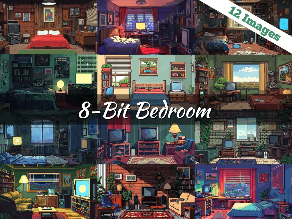 Vtuber Background Bundle, Set of 12 Backgrounds, stream room background, vtuber room background, background twitch, seamless looped, 8-bit bedroom