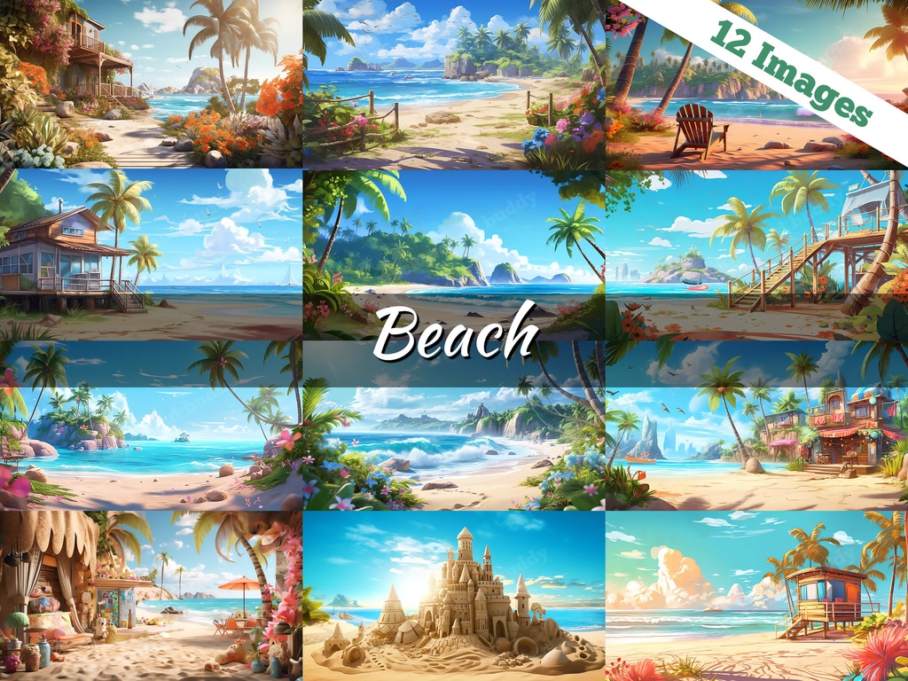Vtuber Background Bundle, Set of 12 Backgrounds, stream room background, vtuber room background, background twitch, seamless looped, Beach