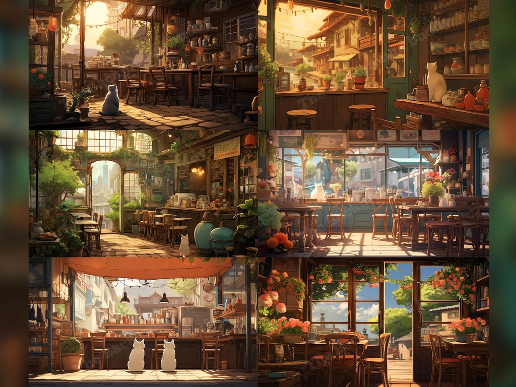 Vtuber Background Bundle, Set of 12 Backgrounds, stream room background, vtuber room background, background twitch, seamless looped, Cat Cafe