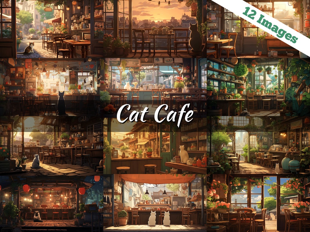Vtuber Background Bundle, Set of 12 Backgrounds, stream room background, vtuber room background, background twitch, seamless looped, Cat Cafe