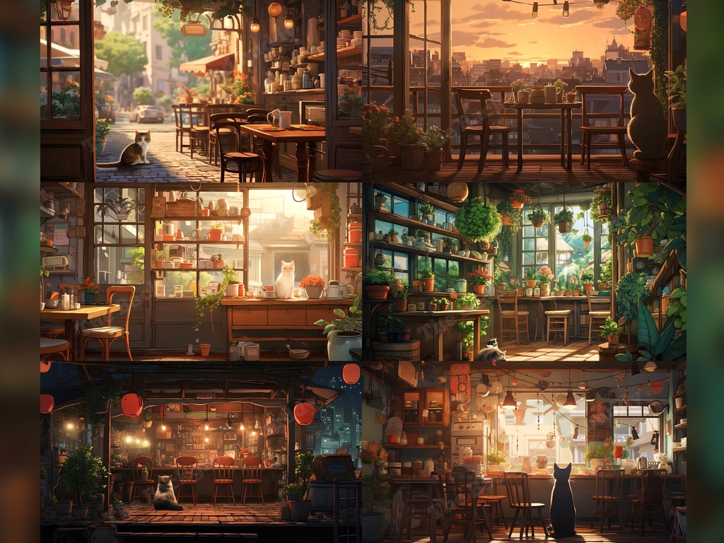 Vtuber Background Bundle, Set of 12 Backgrounds, stream room background, vtuber room background, background twitch, seamless looped, Cat Cafe