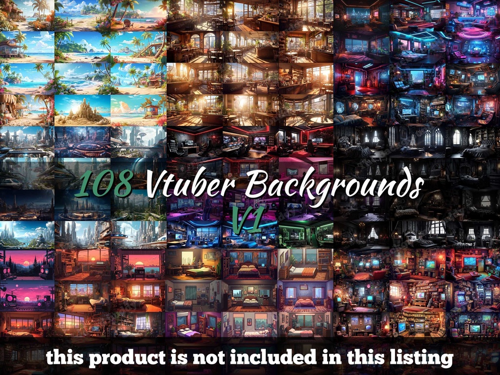 Vtuber Background Bundle, Set of 12 Backgrounds, stream room background, vtuber room background, background twitch, seamless looped, Colorful Bedroom