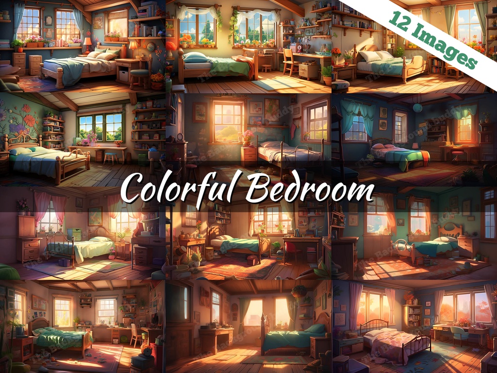 Vtuber Background Bundle, Set of 12 Backgrounds, stream room background, vtuber room background, background twitch, seamless looped, Colorful Bedroom