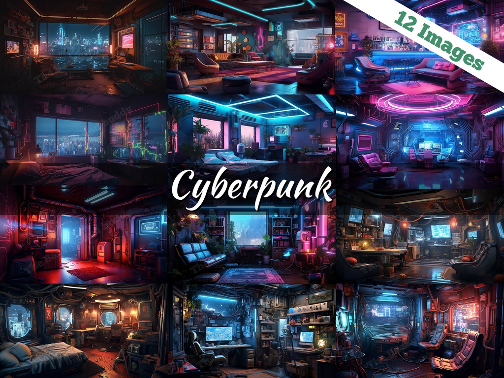 Vtuber Background Bundle, Set of 12 Backgrounds, stream room background, vtuber room background, background twitch, seamless looped, Cyberpunk