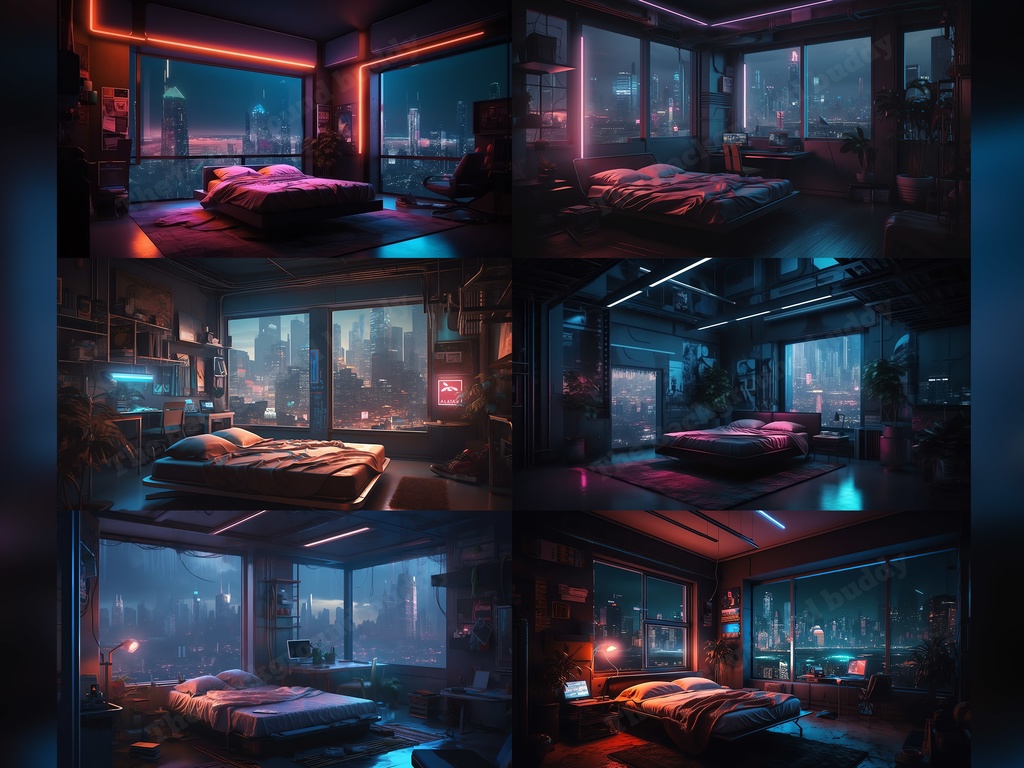 Vtuber Background Bundle, Set of 12 Backgrounds, stream room background, vtuber room background, background twitch, seamless looped, Cyberpunk Bedroom
