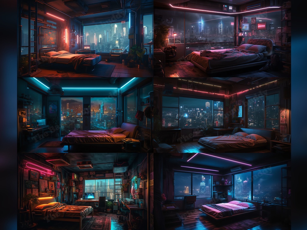 Vtuber Background Bundle, Set of 12 Backgrounds, stream room background, vtuber room background, background twitch, seamless looped, Cyberpunk Bedroom
