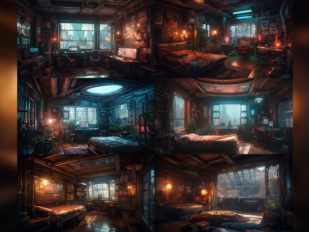 Vtuber Background Bundle, Set of 12 Backgrounds, stream room background, vtuber room background, background twitch, seamless looped, Cyberpunk Steampunk Bedroom