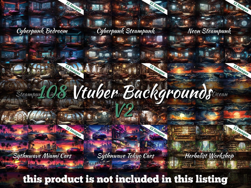 Vtuber Background Bundle, Set of 12 Backgrounds, stream room background, vtuber room background, background twitch, seamless looped, Fairycore Bedroom