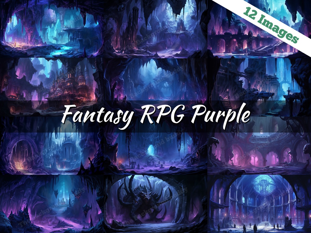 Vtuber Background Bundle, Set of 12 Backgrounds, stream room background, vtuber room background, background twitch, seamless looped, Fantasy RPG Purple