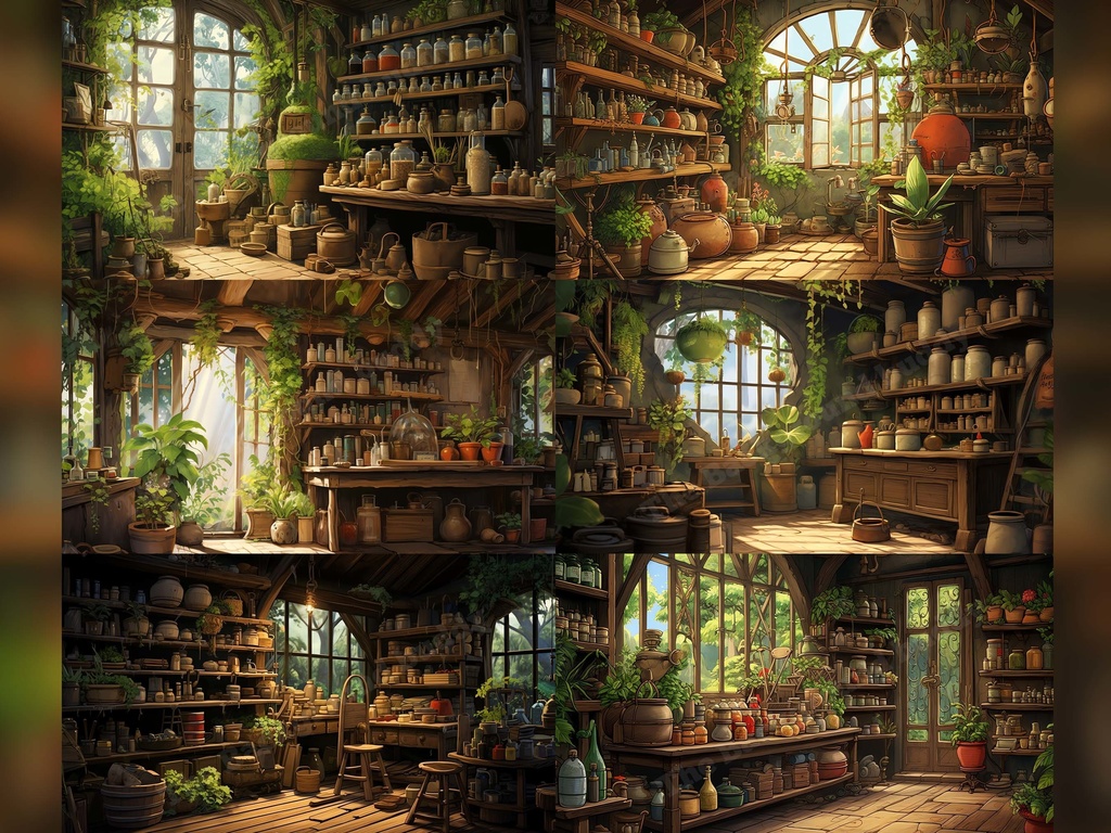 Vtuber Background Bundle, Set of 12 Backgrounds, stream room background, vtuber room background, background twitch, seamless looped, Herbalist Workshop