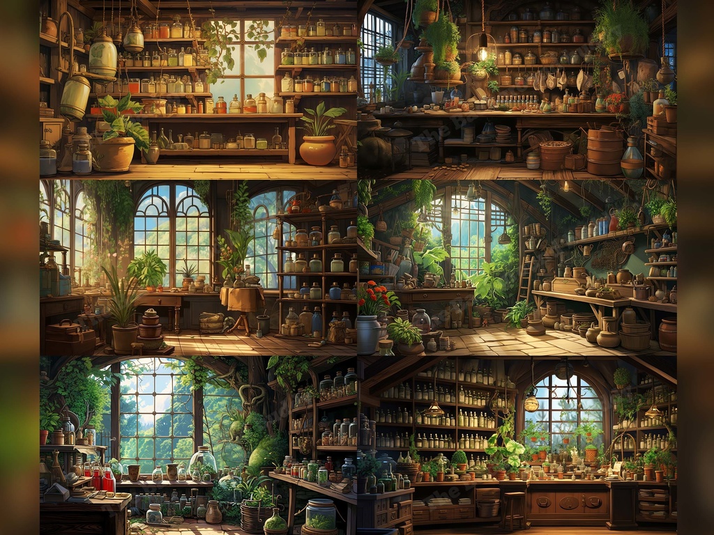 Vtuber Background Bundle, Set of 12 Backgrounds, stream room background, vtuber room background, background twitch, seamless looped, Herbalist Workshop