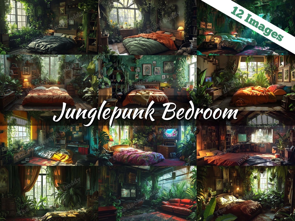 Vtuber Background Bundle, Set of 12 Backgrounds, stream room background, vtuber room background, background twitch, seamless looped, Junglepunk