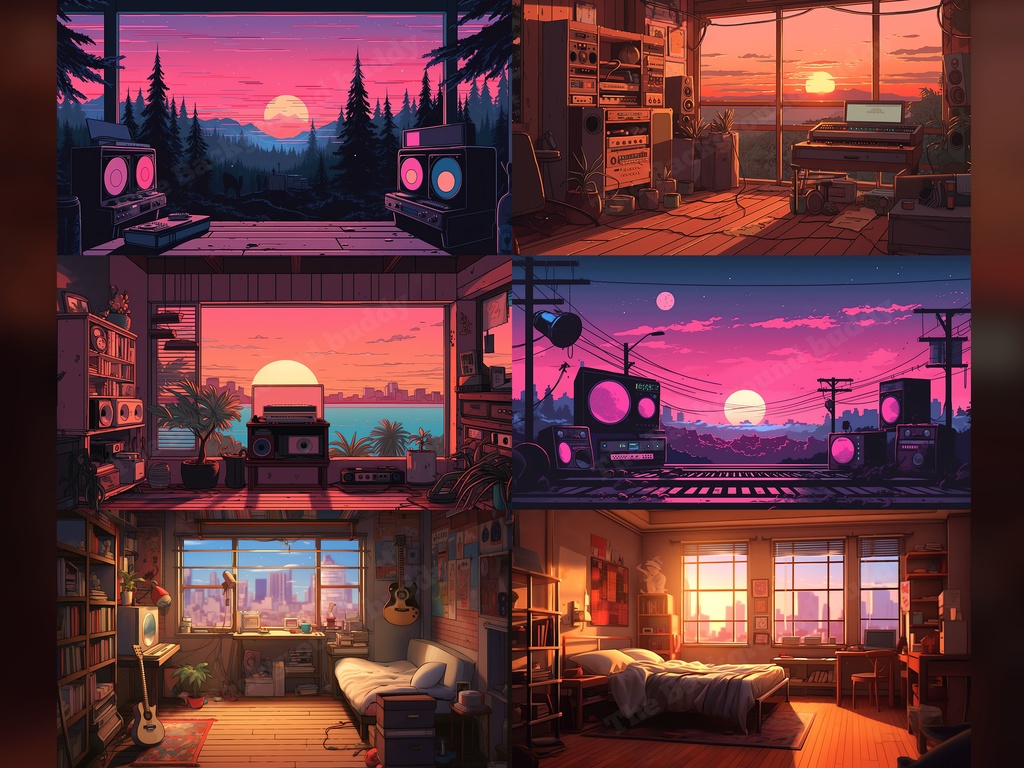 Vtuber Background Bundle, Set of 12 Backgrounds, stream room background, vtuber room background, background twitch, seamless looped, Lofi