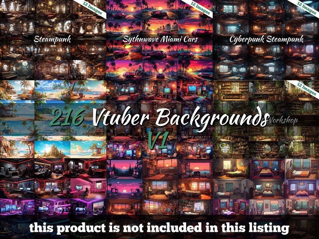 Vtuber Background Bundle, Set of 12 Backgrounds, stream room background, vtuber room background, background twitch, seamless looped, Lofi