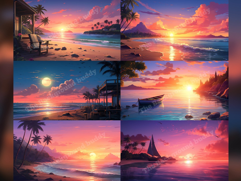 Vtuber Background Bundle, Set of 12 Backgrounds, stream room background, vtuber room background, background twitch, seamless looped, Lofi Sunset Beach