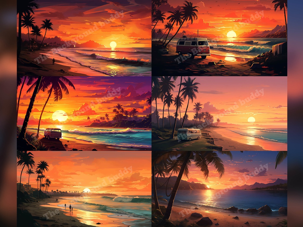 Vtuber Background Bundle, Set of 12 Backgrounds, stream room background, vtuber room background, background twitch, seamless looped, Lofi Sunset Beach