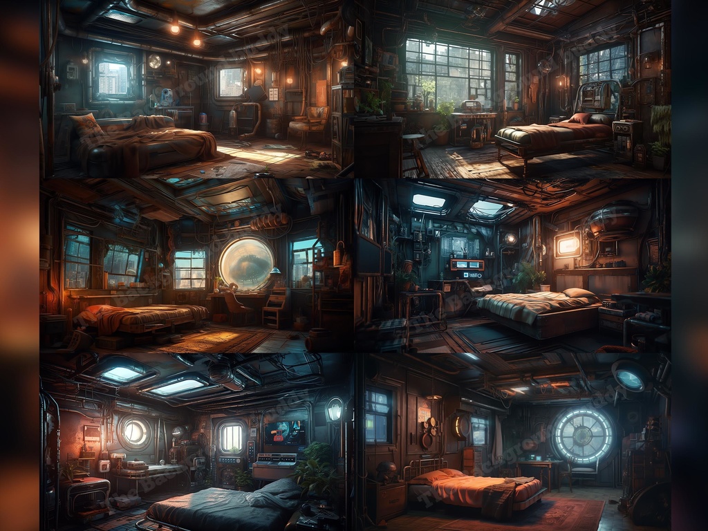 Vtuber Background Bundle, Set of 12 Backgrounds, stream room background, vtuber room background, background twitch, seamless looped, Neon Steampunk Bedroom