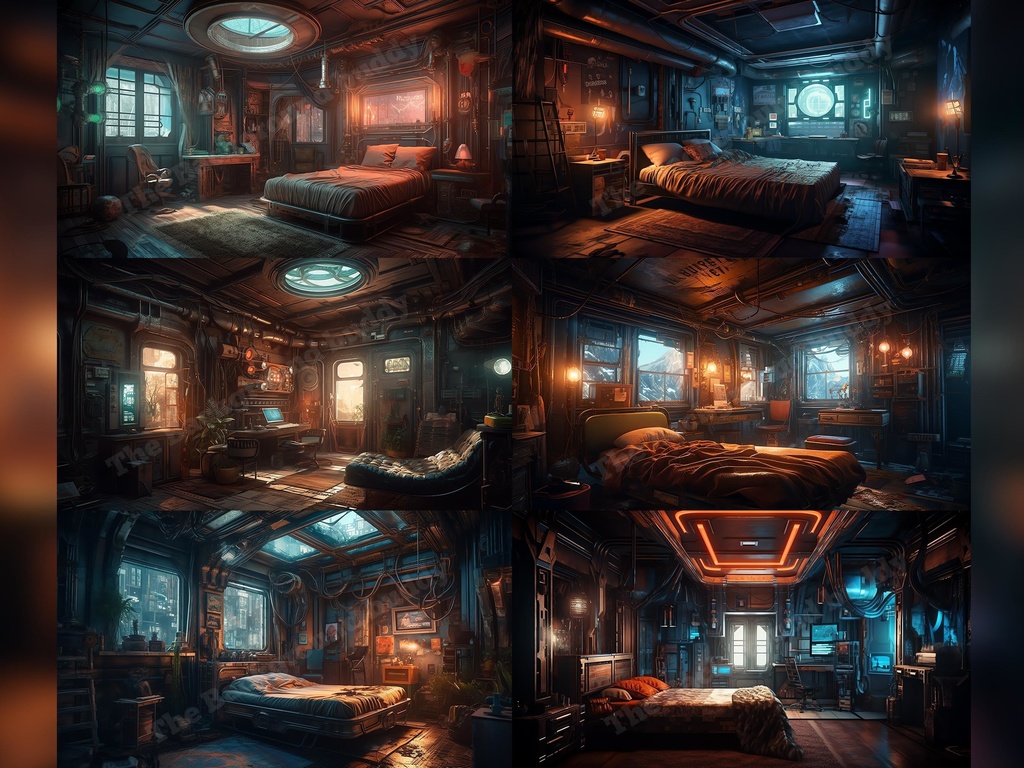 Vtuber Background Bundle, Set of 12 Backgrounds, stream room background, vtuber room background, background twitch, seamless looped, Neon Steampunk Bedroom