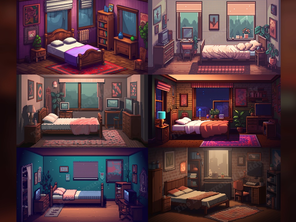 Vtuber Background Bundle, Set of 12 Backgrounds, stream room background, vtuber room background, background twitch, seamless looped, Pixel Art Bedroom