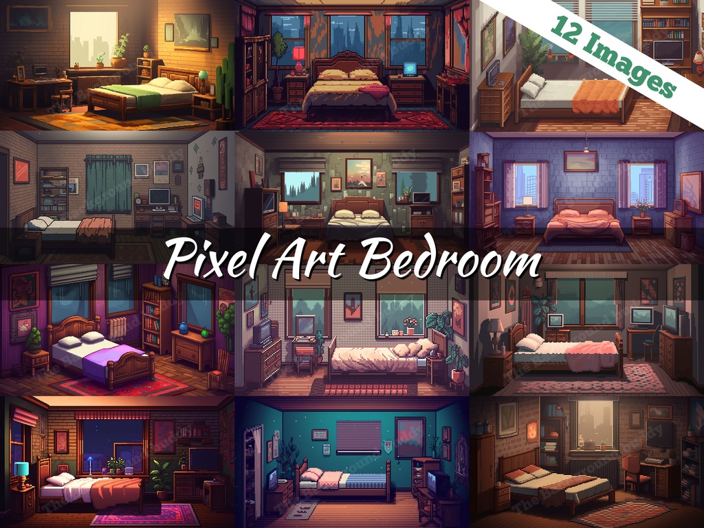 Vtuber Background Bundle, Set of 12 Backgrounds, stream room background, vtuber room background, background twitch, seamless looped, Pixel Art Bedroom