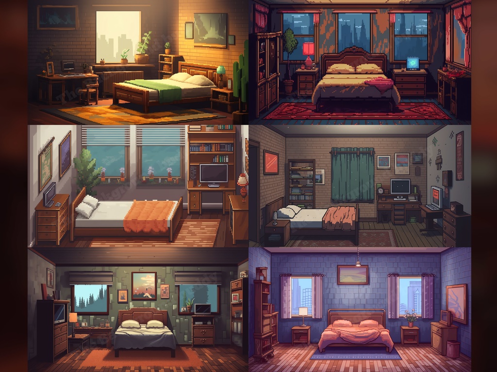 Vtuber Background Bundle, Set of 12 Backgrounds, stream room background, vtuber room background, background twitch, seamless looped, Pixel Art Bedroom