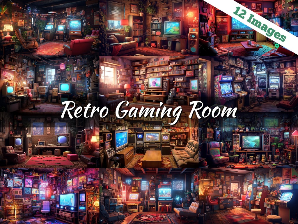 Vtuber Background Bundle, Set of 12 Backgrounds, stream room background, vtuber room background, background twitch, seamless looped, Retro Gaming Room