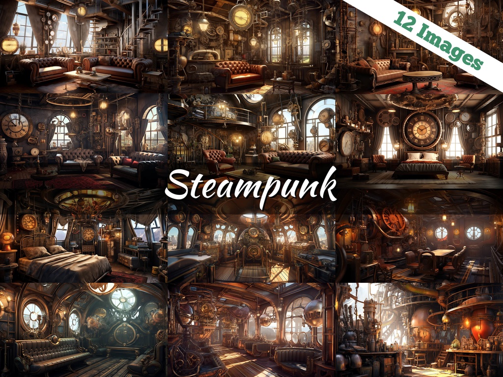 Vtuber Background Bundle, Set of 12 Backgrounds, stream room background, vtuber room background, background twitch, seamless looped, Steampunk