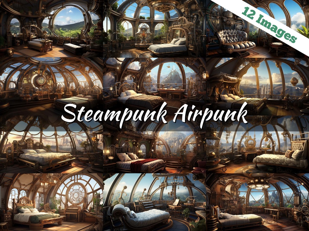 Vtuber Background Bundle, Set of 12 Backgrounds, stream room background, vtuber room background, background twitch, seamless looped, Steampunk Airship