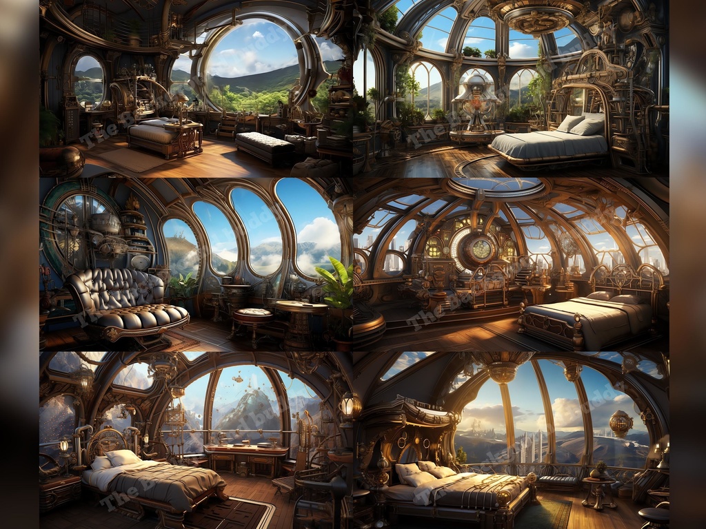 Vtuber Background Bundle, Set of 12 Backgrounds, stream room background, vtuber room background, background twitch, seamless looped, Steampunk Airship