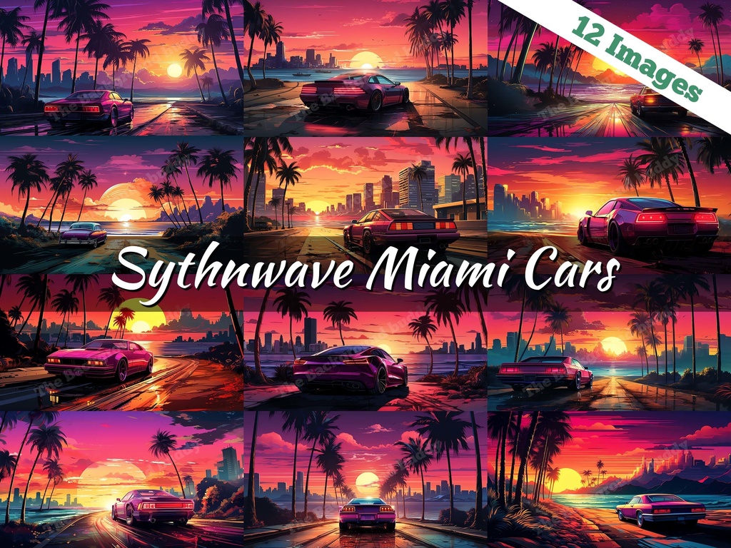Vtuber Background Bundle, Set of 12 Backgrounds, stream room background, vtuber room background, background twitch, seamless looped, Synthwave Miami Car