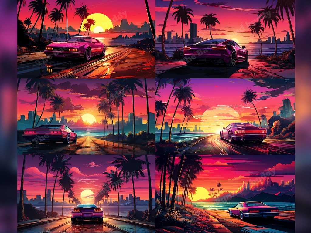 Vtuber Background Bundle, Set of 12 Backgrounds, stream room background, vtuber room background, background twitch, seamless looped, Synthwave Miami Car