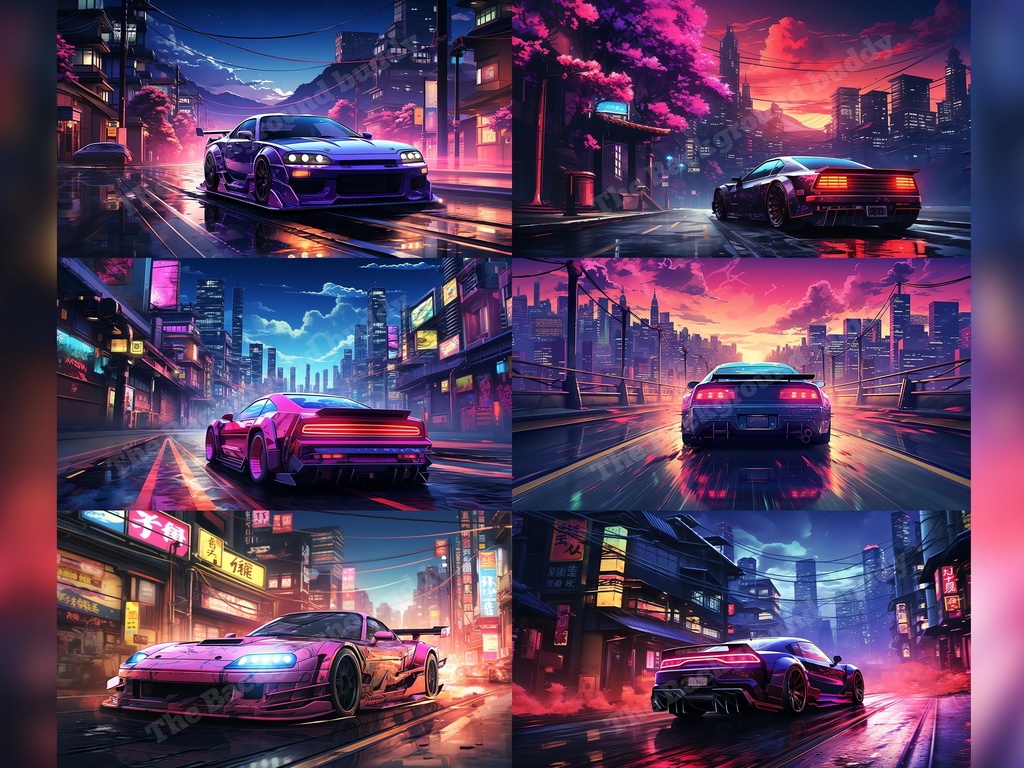 Vtuber Background Bundle, Set of 12 Backgrounds, stream room background, vtuber room background, background twitch, seamless looped, Synthwave Tokyo Car