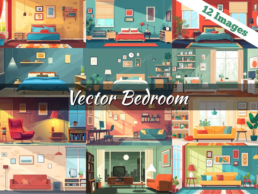 Vtuber Background Bundle, Set of 12 Backgrounds, stream room background, vtuber room background, background twitch, seamless looped, Vector Bedroom