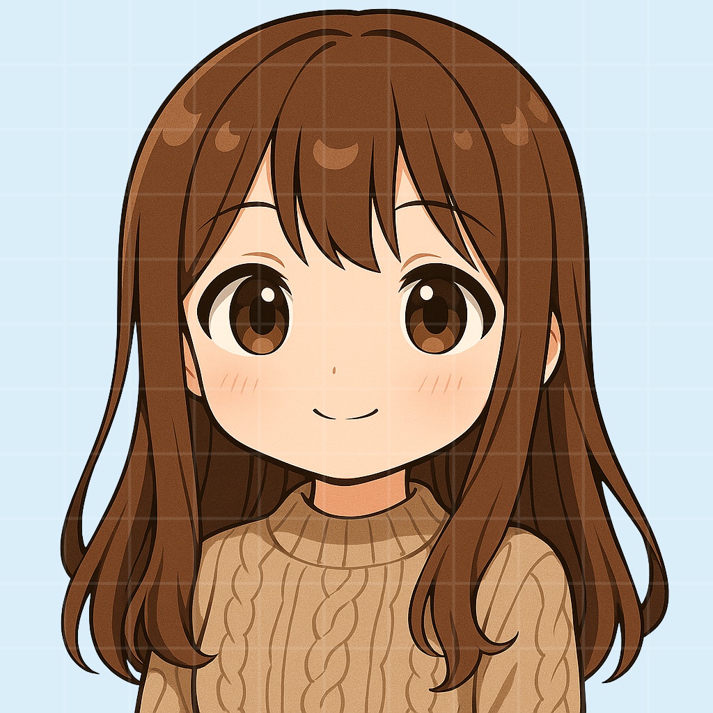 茶髪ロングヘア✖️セーターちびキャラ表情アイコン【SNS・ブログ向け】