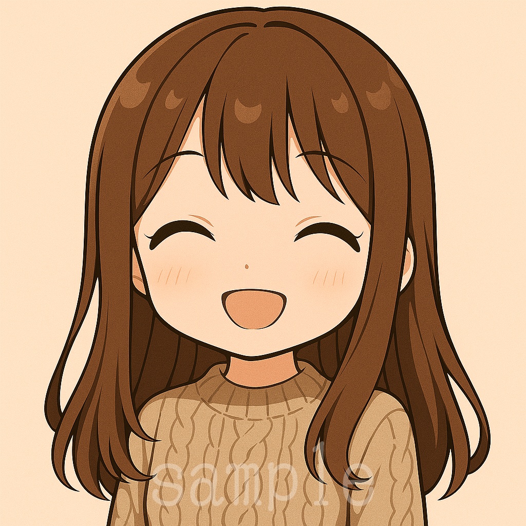 茶髪ロングヘア✖️セーターちびキャラ表情アイコン【SNS・ブログ向け】