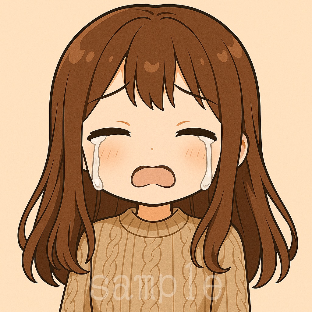 茶髪ロングヘア✖️セーターちびキャラ表情アイコン【SNS・ブログ向け】