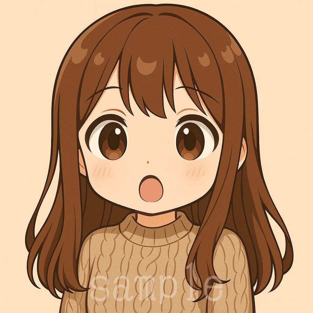 茶髪ロングヘア✖️セーターちびキャラ表情アイコン【SNS・ブログ向け】