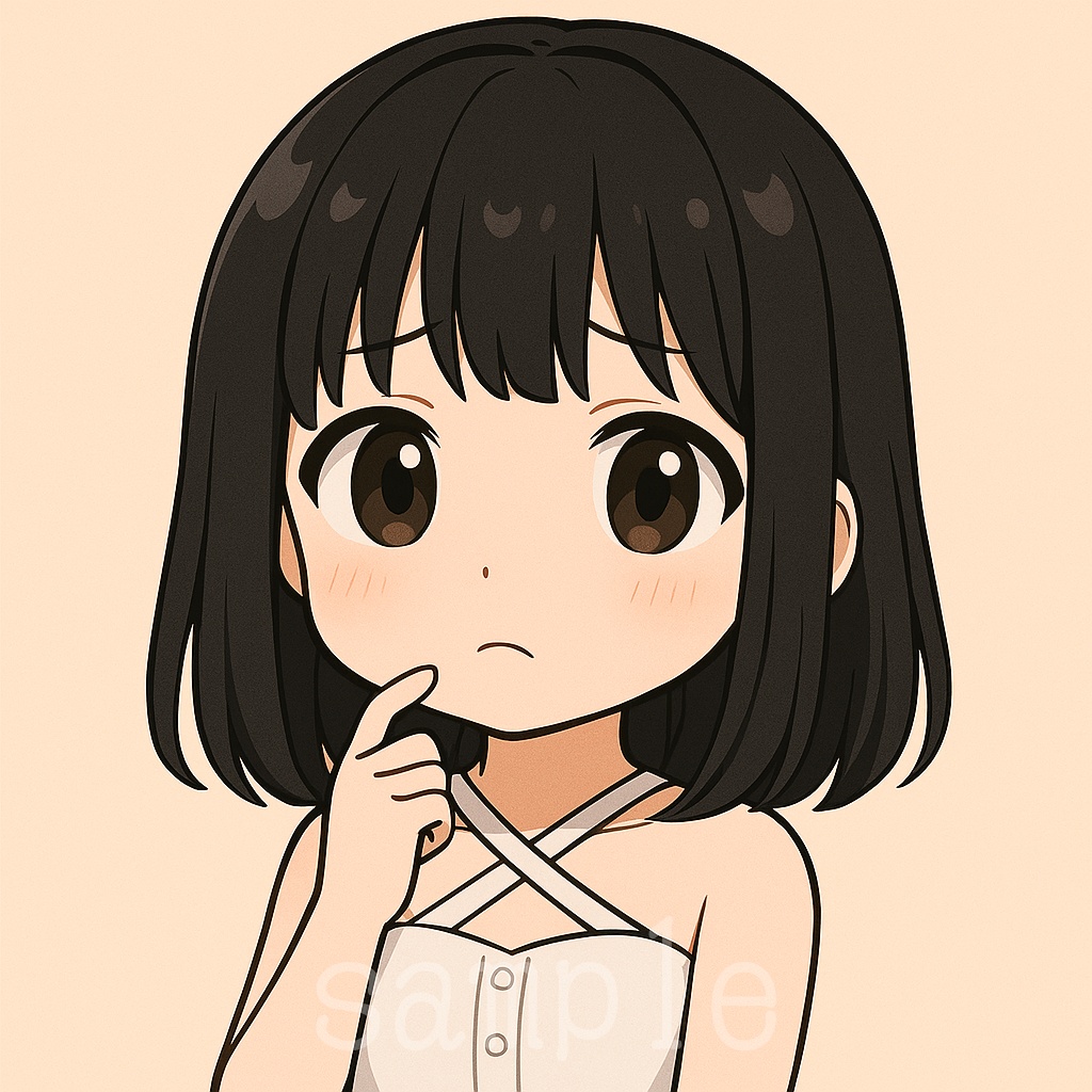 黒髪ボブ✖️白クロスホルターキャラ表情アイコン【SNS・ブログ向け】