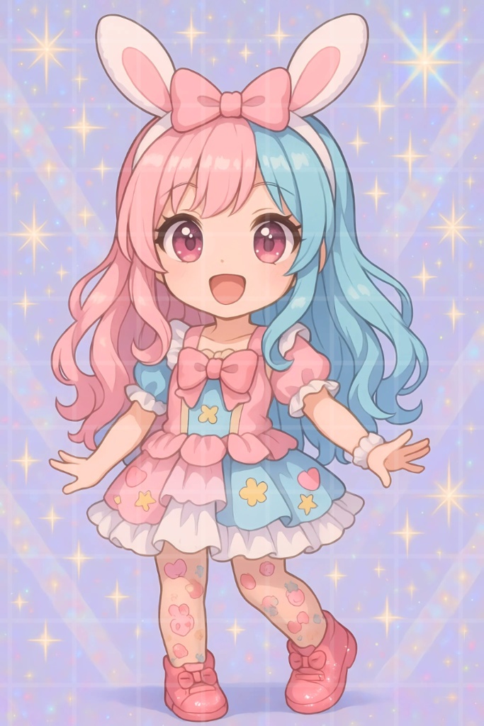 【SNSアイコン】ピンク×ベイビーブルー ウサ耳カチューシャの女の子