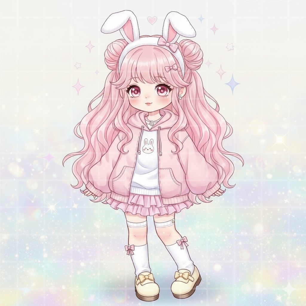 【SNSアイコン】ちびキャラ☆ウサ耳ピンク ふんわりカラーの女の子