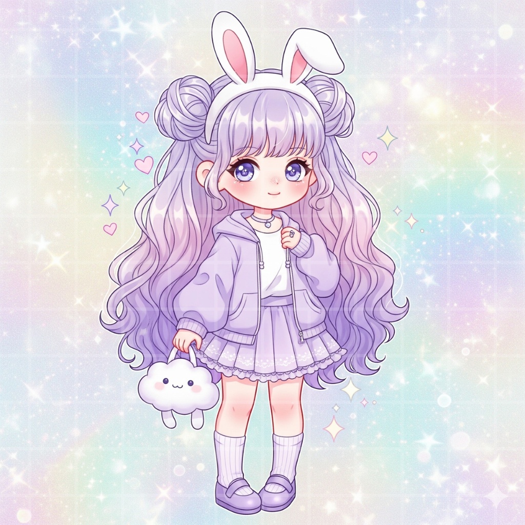 【SNSアイコン】ちびキャラ☆ウサ耳パープル ふんわりカラーの女の子