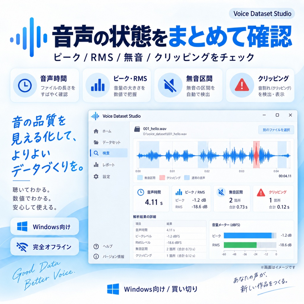Voice Dataset Studio v1.0.0|WAV/TXT音声データセット整理・検査ツール