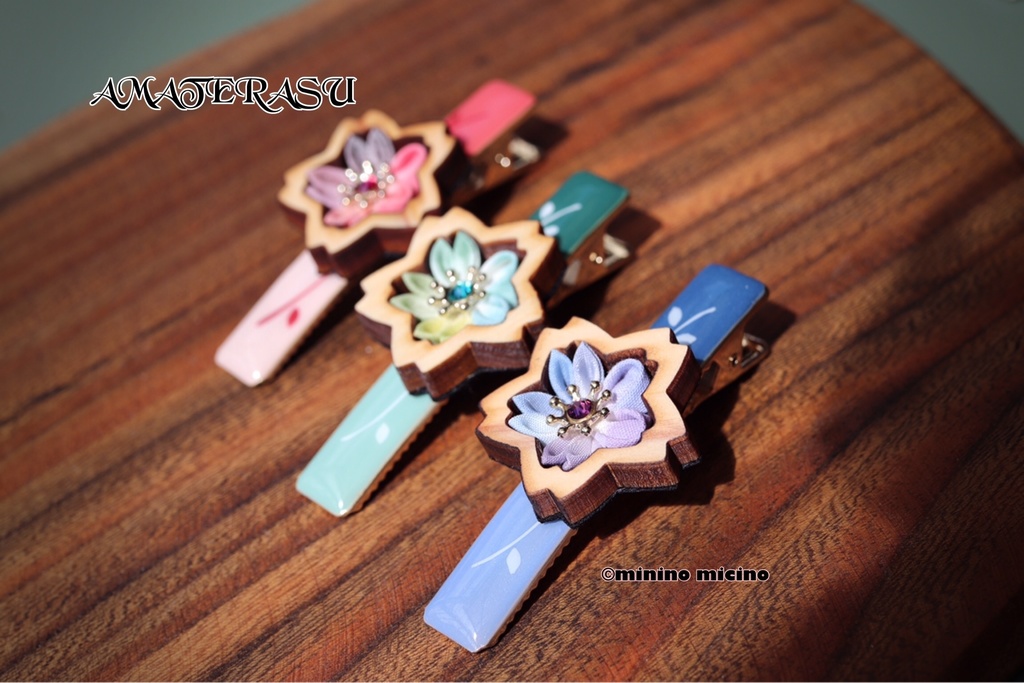 天照 令和つまみ細工アートクリップ 緑桜