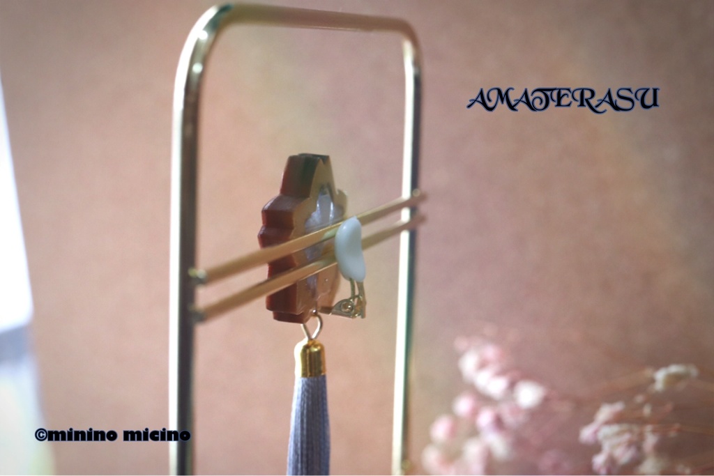 天照 桜 青緑 つまみ細工イヤリング&ピアス タッセル付 1点売り