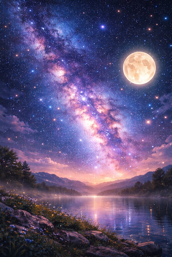 ファンタジックな夜空 ― 天の川と月 ―