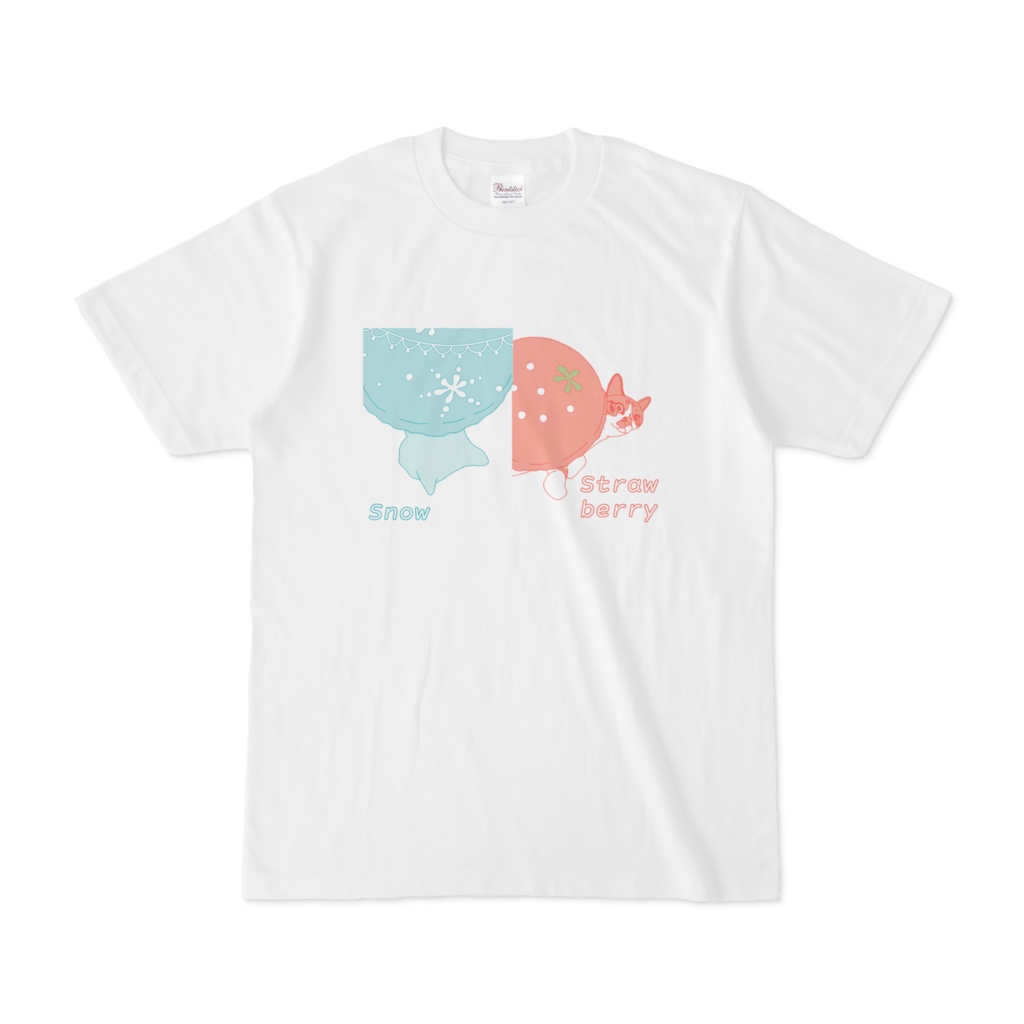 Macaron Cat T-shirt [strawberry & snow] [white]