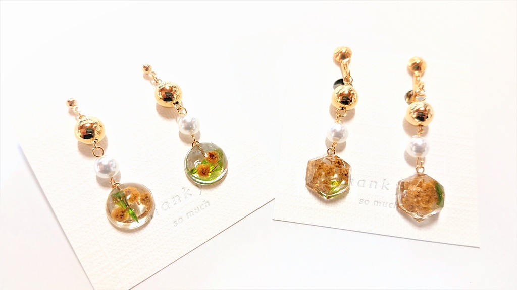 【掲載作品/創作】ミモザのネックレス&イヤー