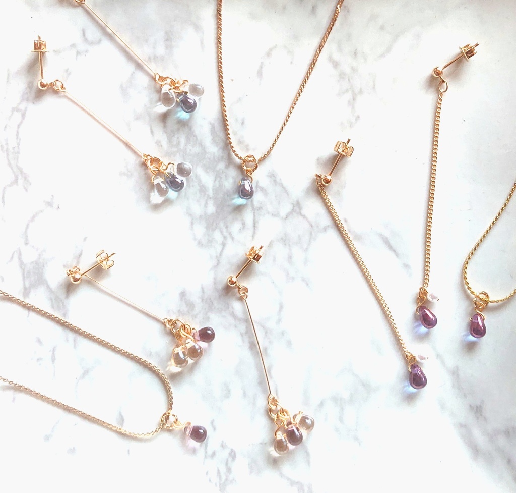 【創作】チェコビーズの耳飾り&ネックレス -small-