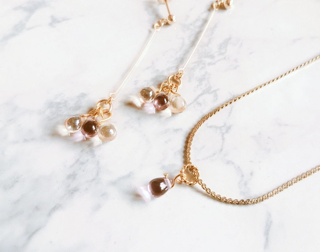 【創作】チェコビーズの耳飾り&ネックレス -small-