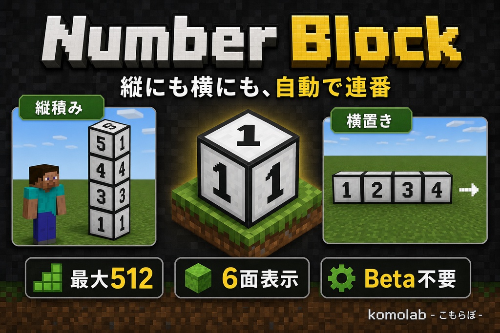 【統合版】Number Block｜縦横で自動連番になる数字ブロック